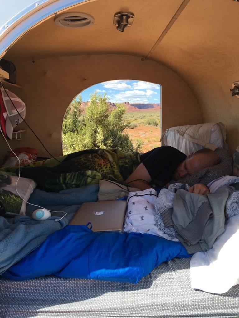 Napping in the teardrop camper