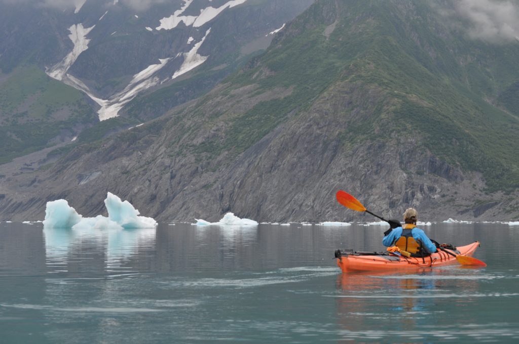 Sea kayaking in Aialik Bay in Kenai Fjords National Park, Alaska